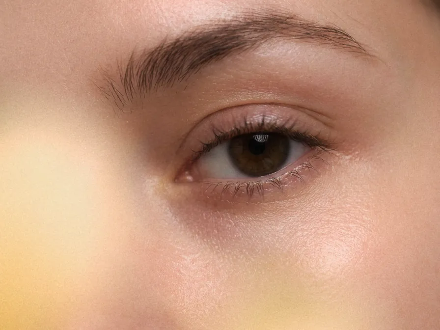 Close-up of a woman’s face and clear skin in soft light