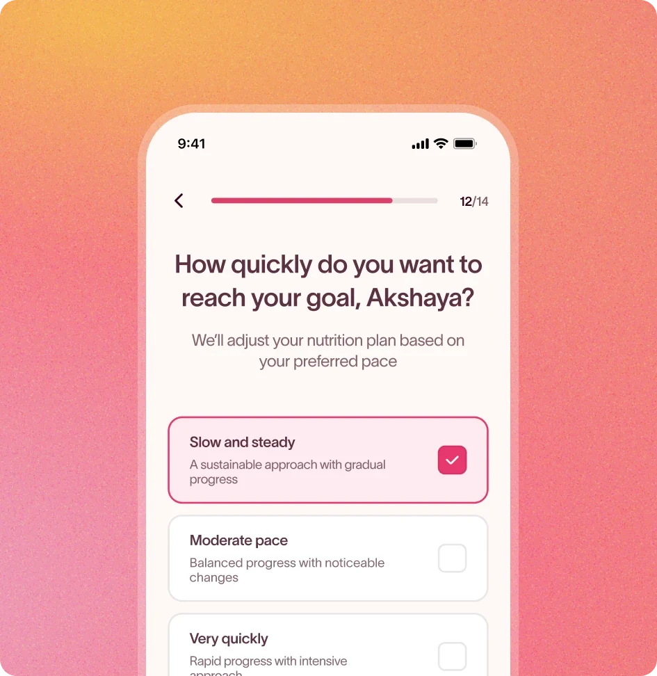 PCOS Polly onboarding question asking how quickly you want to reach your goal